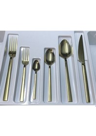 Resim Titanyum Gold 12 Kişilik 72 Parça Kaşık Çatal Bıçak Seti Altın 