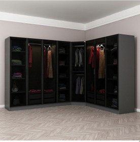 Resim Minar Kale 210 8 Füme Cam Kapaklı 4ç Köşe Dolap Antrasit Füme Cam 