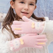 Resim 1 Çift Gençlerin Kış Eldiveni - Sevimli Tavşan Kulaklıkları ve Kurdele Tasarımı, Kalın Polarlı Tam Parmak Eldivenleri Kızlar İçin, Dış Mekan Aktiviteleri, Bisiklet ve Yazma İçin Sıcak ve Rahat, 5-10 Yaş Arası İçin Mükemmel, Karışık Renkler, Gençlerin Kış Eldivenleri 