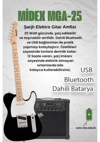 Resim Midex Tlx-50wb-25amp Tele Kasa Maple Klavye 2 Single-coil 25w Amfili Elektro Gitar 