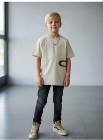 Resim Zekids Erkek Çocuk Minimal Baskılı Pamuklu T-shirt-16892 Taş 