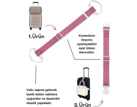 Resim Temel Valiz Üstü Çanta Sabitleme Kemeri ve Çanta Asma Askısı Seti Gül Kurusu Renk 