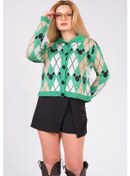 Resim Giyim Dünyası Kadın Polo Yaka Baklava Desen Triko Hırka Yeşil 001 