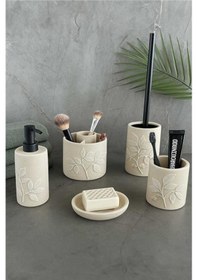 Resim Primanova Leaf Banyo Seti 5 Parça - Bej Beyaz 