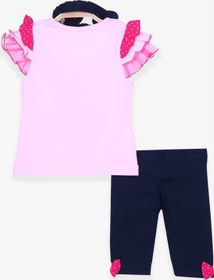 Resim Breeze Kız Bebek Tayt Takım Balerin Baskılı Bandanalı Pudra (6 Ay-2 Yaş) 