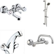 Resim ARÇE Klasik Çevirmeli Banyo + Evye + Kartal Lavabo Bataryası + Sürgülü Duş Takımı 