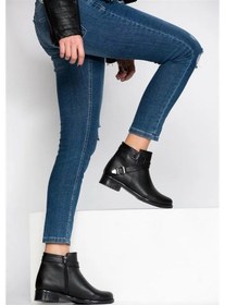 Resim Fox Shoes A726193409 Siyah Cilt Alçak Topuklu Kadın Bot Siyah Cilt-suni Deri 