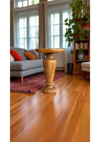 Resim Masif Ahşap Mantar Sehpa Tik Ağacı Renk Tekli Yan Sehpa, Doğal Tasarım Tik Ağacı 