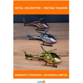 Resim Vintage Tasarımlı Dekoratif Metal Helikopter Gümüş, Bakır, Gold 1 Adet 