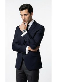 Resim Plus Scorpion Erkek Blazer Ceket Twill Dokuma Likralı Notch Yaka 1 Düğmeli Çift Yırtmaçlı Slim Fit Lacivert 