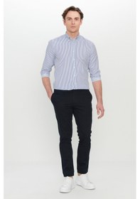 Resim AC&Co / Altınyıldız Classics Erkek Sıyah Pamuklu Slim Fit Dar Kesim Armürlü Yan Cepli Esnek Casual Pantolon Siyah 