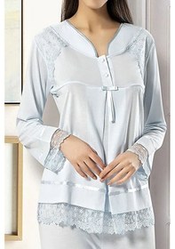 Resim Xses 2180 Kadın Uzun Kolu Hamile Lohusa Pijama Takımı-mavi 