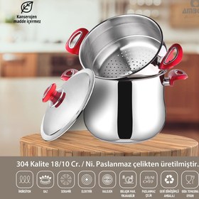 Resim Amboss Saphire 3 Parça Paslanmaz Çelik İndüksiyon Tabanlı Buharlı Pişirme Seti - 4,5 Lt. 