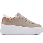 Resim Derimod Kadın Bej Bağcıklı Kalın Tabanlı Süet Deri Sneaker 25SFD371510 