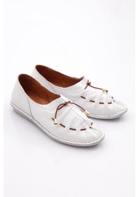 Resim Dgn E221 Kadin Dikiş Detayli Çiçek Süsleme Babet E221-2109-R6840 Beyaz 