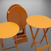 Resim Çanta Zigon Sehpa Oval Dörtlü Model Ahşap Mdf Hardal Renk Uyumu El Yapımı 