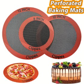 Resim Cippes Nano Delikli Yuvarlak Fırın Matları Seti - 20.32/25.4/30.48 cm, Isıya Dayanıklı, Yapışmaz Silikon Tabaklar Fırın ve Mikrodalga İçin - Pies, Kekler ve Ekmekler İçin İdeal - Noel, Cadılar Bayramı, Şükran Günü, Sevgililer Günü ve Anneler Günü İçin Mükemmel 