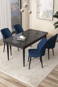 Resim Canisa Arp Serisi 70x110 Sabit Mutfak Masası Takımı Siyah Mermer Desen Masa 4 Lacivert Sandalye 