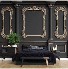 Resim 3d Siyah Sütun Altın Çerçeve Motif Duvar Kağıdı Baskı 1 M² 