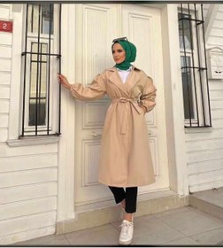 Resim unika boutique Kadın Kolu Lastikli Trençkot 