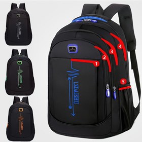 Resim Unisex Büyük Kapasiteli Hafif Naylon Sırt Çantası - Ayarlanabilir Omuz Askılı, Çoklu Bölmeli ve Mavi Vurgulu Rahat Seyahat Gündüz Çantası, Erkekler ve Kadınlar için Şık Siyah Sırt Çantası, Yürüyüş Sırt Çantası | Modern Sırt Çantası | Fonksiyonel Sırt Çantası, Seyahat Sırt Çantası 