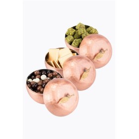 Resim El İşi Bakır Şekerlik Takımı 3 Lü Elma Motif Otantik Görünüm El Dövmesi Lokumluk Lokum Çap 8,5 Cm 