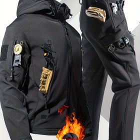 Resim 2 Adet Erkek Taktik Kışlık Ceket ve Pantolon Takımı - Ağır Hizmet Tipi - MOLLE Sistemi, Çok Cepli - Kayak, Yürüyüş, Avcılık, Eğitim için Kaliteli Outdoor Ekipman - Soğuk Hava Hayatta Kalma Kıyafeti (Aksesuar Dahil Değildir) 