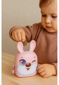 Resim Kilitli Tavşan Desenli Metal Kumbara Açık Pembe 