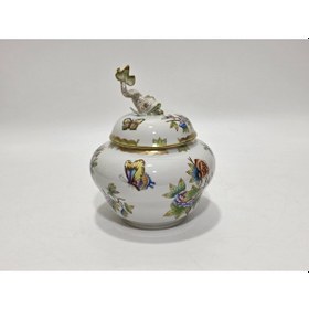 Resim Herend 6094 Kraliçe Victoria El Boyama Balık Kapaklı Porselen Kavanoz Çok renkli 