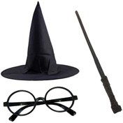 Resim Okyanuss Accessories Harry Potter Siyah Şapkası Harry Potter Gözlüğü Harry Potter Asası 3 lü Set 
