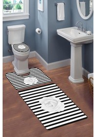 Resim Modern Desenli Dijital Baskı 3 Lü Banyo Paspas Takımı Yıkanabilir Kaymaz Tabanlı Klozet Takımı Klz0018 Renkli 