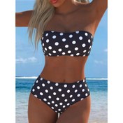 Resim Kadınların İki Parçalı Bikini Seti, Tropikal Çiçek Desenli, Straplez Bandeau Üst, Yaz Plaj Giyimi, Hızlı Kuruyan Kumaş 