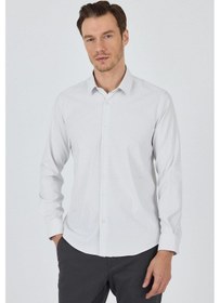 Resim İmza Beyaz Sert Yaka Cepsiz Gabardin Uzun Kol Slim Fit Esnek Gömlek 1004250232 Beyaz 