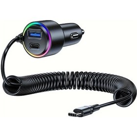 Resim Boatshop1 Pd 30w Siyah Bahar Hızlı Şarj Geri Çekilebilir Kablo Tip C Usb C Usb Qc3 0 Hızlı Şarj Usb Araba Telefon Şarjı 