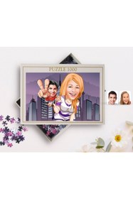 Resim Bk Gift Kişiye Özel Sevgililer Karikatürlü 1000 Parça Profesyonel Puzzle-30 