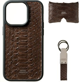 Resim RAFAEL FEDERICO IPHONE 14 PRO MAX KAHVERENGİ KILIF KARTVİZİT ANAHTARLIK SETİ 