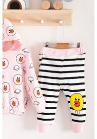 Resim Civciv Desenli 2'li % 100 Pamuk Kız Bebek Takımı Pembe 