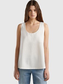 Resim Benetton Geniş Yaka Krem Kadın Bluz 5XONDQ06Z 