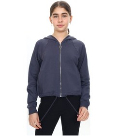 Resim Toontoy Kız Çocuk Komple Kalp Baskılı Kapüşonlu Hırka Füme 