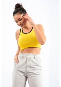 Resim Tommy Life Sarı Basic Sıfır Kol Dar Kalıp U Yaka Kadın Crop Top Atlet - 97162 Sarı 