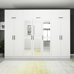 Resim Minar Kale 7 Kapaklı Aynalı Zincir Dolap-Yüklük - Beyaz 210 cm 