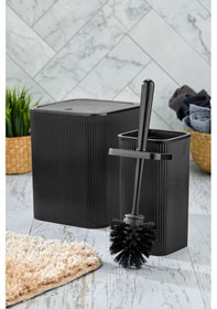 Resim Line 2 Parça Kare Banyo Seti - Çöp Kovası Wc Fırçası Set Siyah 