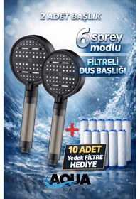 Resim 2 Adet 6 Fonksiyonlu Filtreli Duş Başlığı 10adet Yedek Filtre Su Arıtmalı, Klor Ve Kireç Önleyici, Yüksek Basınçlı Gri - Siyah 