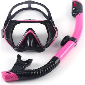 Resim Ximistore9 Geniş Görüş Açılı Dalış Maskesi Ve Kuru Nefes Borusu Seti - Yumuşak Silikon, Rahat Ve Su Geçirmez Siyah - Pembe 