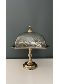Resim Lamedore Kare Ayaklı Cam Kapaklı Kek Standı Gold 24x24x35 Cm 