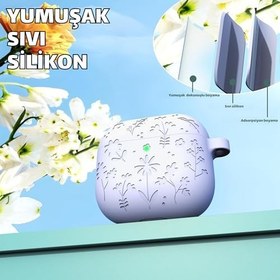 Resim AirPods 4. Nesil Uyumlu Çiçek İşlemeli Premium Silikon Kulaklık Kılıfı ve 3'ü 1 Arada Bluetooth Kulaklık Temizleme Kalemi Seti (Lila) 