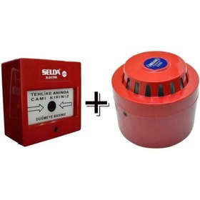 Resim Selda Yangın Alarm Ikaz Sireni Ve Butonu 2'li Set 220 V 