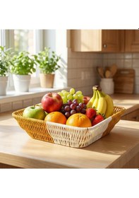 Resim Buffer Kare Çift Renkli Plastik Rattan Ekmek Ve Meyve Sepeti - Çok Amaçlı Banyo Ve Mutfak Düzenleyici - Yıkanabilir Tez Beyaz - Kahverengi 