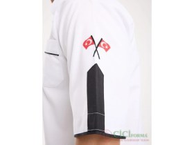 Resim Beyaz Renk Siyah Çizgili Cepli Aşçı Forması Üst 