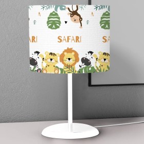 Resim instababyrooms Beyaz Safari Desenli Çocuk Odası Dijital Baskılı Çocuk Odası Masaüstü Abajur Avize 